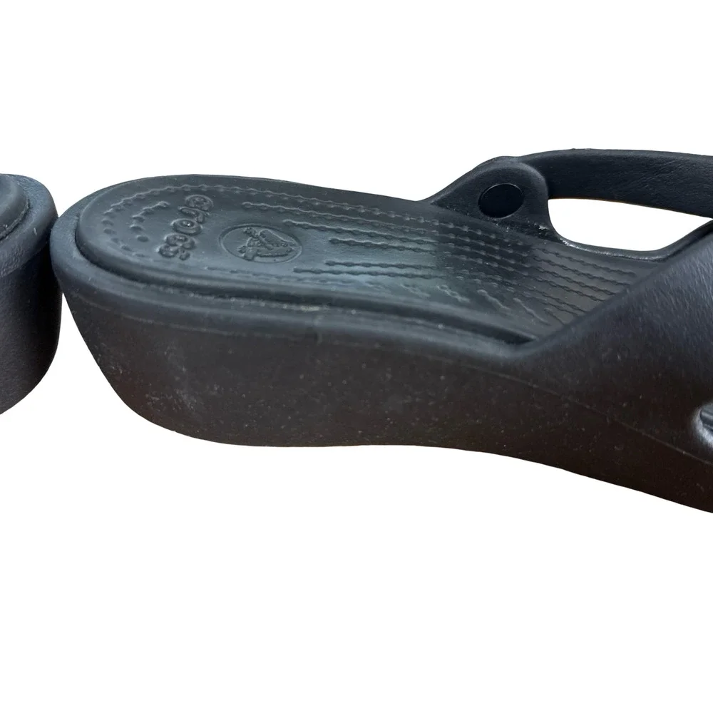 Crocs Patricia Wedge Sandals Black Slip On Slides Strappy Open Toe Shoes sz 8